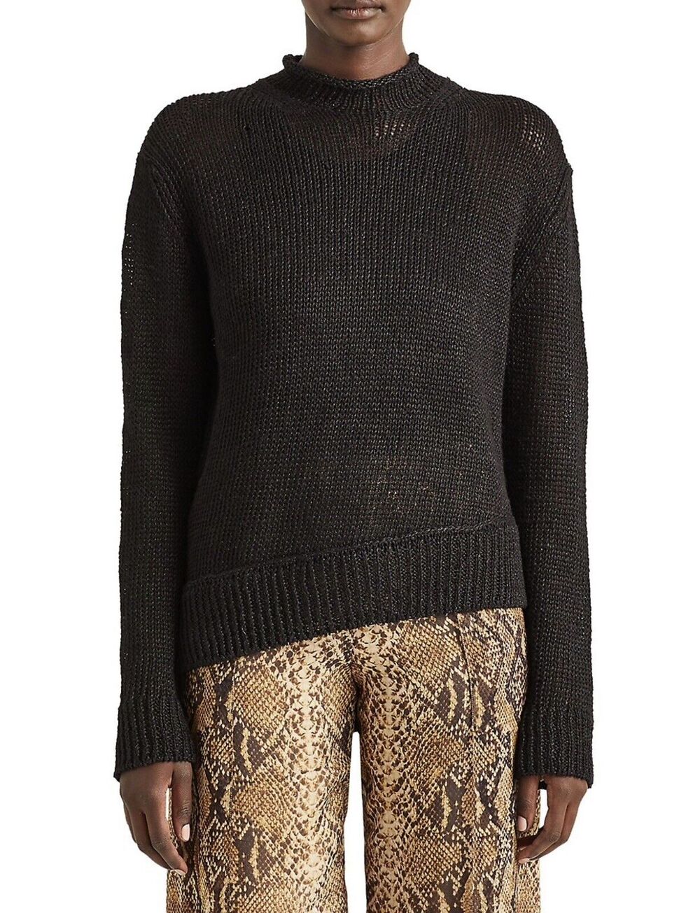 RALPH LAUREN PURPLE LABEL WOMENS BLACK LINEN SWEATER Medium $692 ASYMMETRICAL